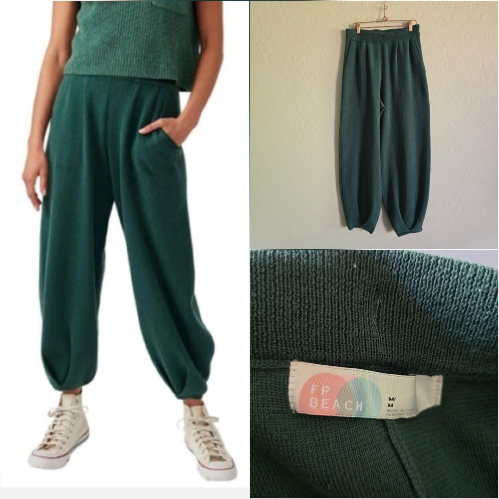 Free People Beach Freya Sweater Pants Emerald Green Size Medium Boho Barrel